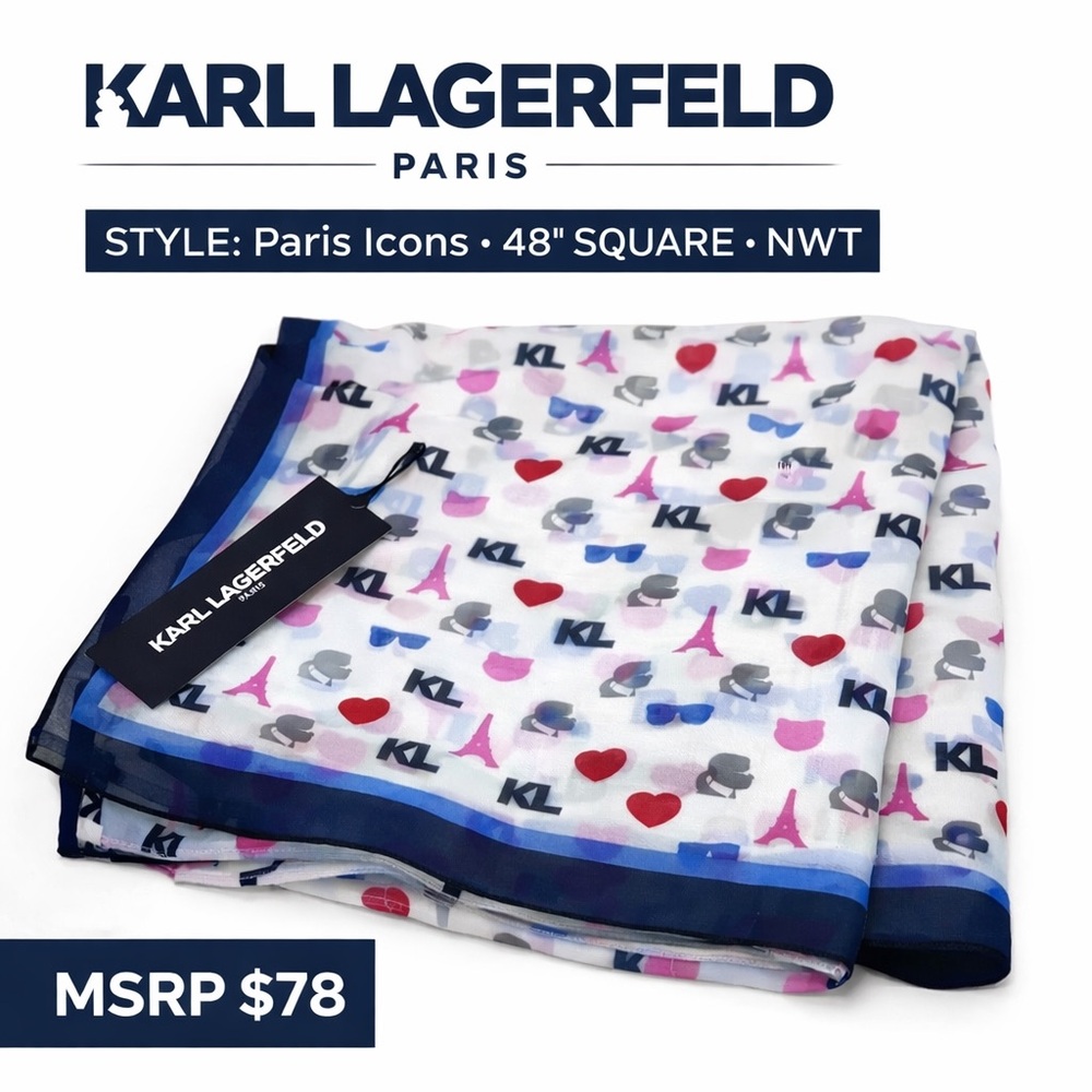 Karl Lagerfeld Paris Paris Icons Square Scarf 48” NWT